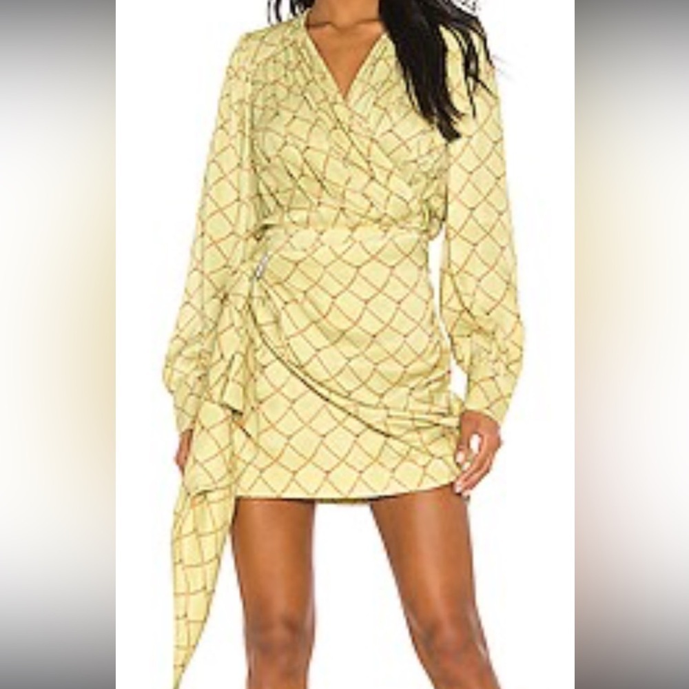 Birgitte Hersking wrap draped embellished pastel‎ yellow mini dress Sz 36 / Sz 4